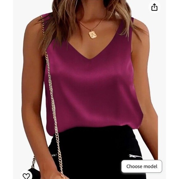 Ouslee Women Cami Tank Top Hot Pink Size M Satin Sleeveless Lose Fit Fuchsia - Picture 9 of 13